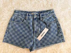Vigoss High Rise Checkered Denim Shorts Size 26
